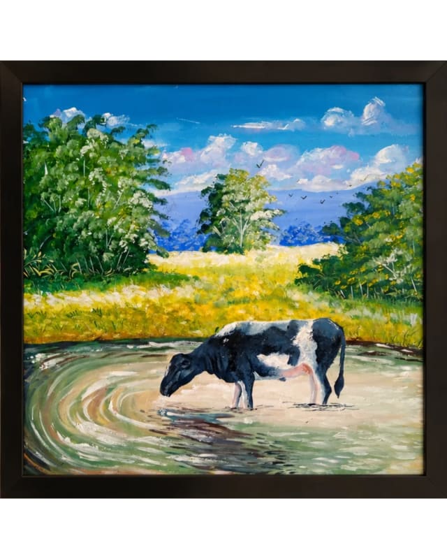 Vaca Bebendo Água, obra de Biluca