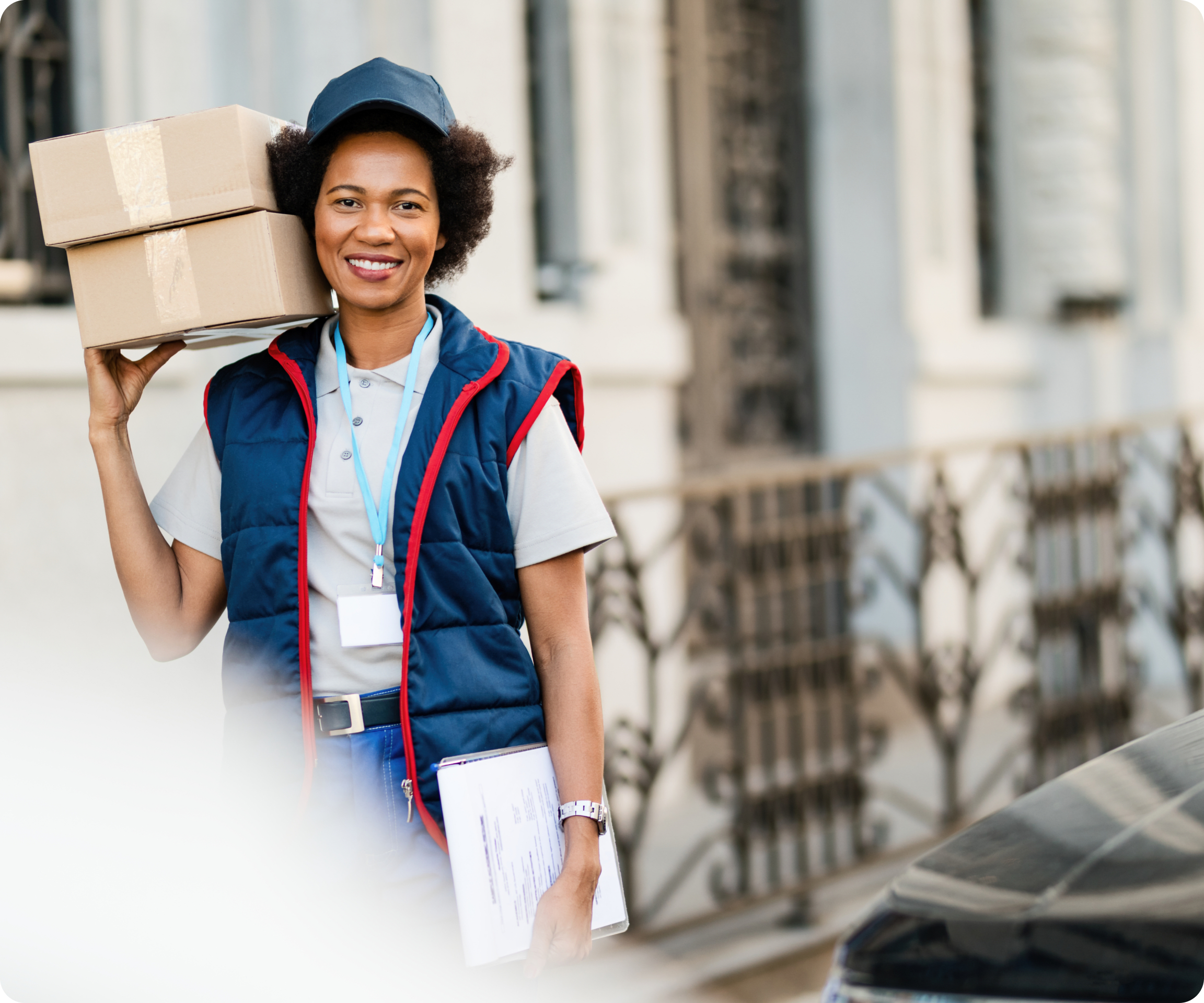 Black lady holding a point of sale, receiving payment