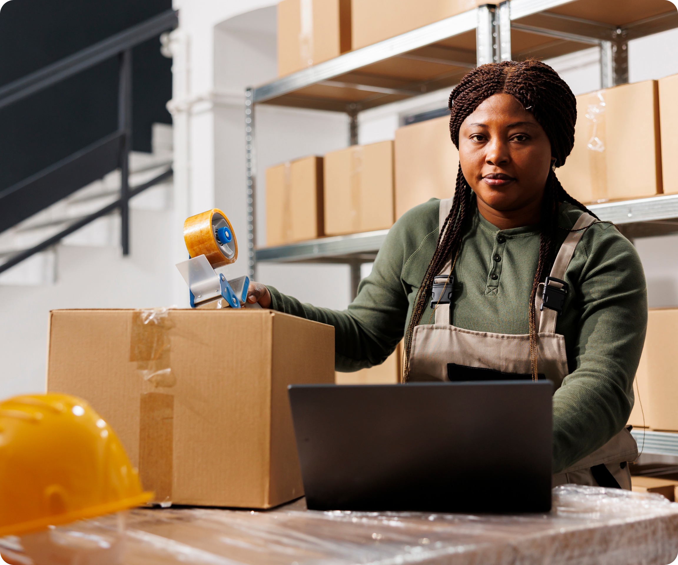 Black lady holding a point of sale, receiving payment