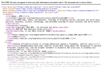 Screenshot of an RSS feed in its raw XML format. It’s hundreds of lines of code, formatted and given color by Firefox.