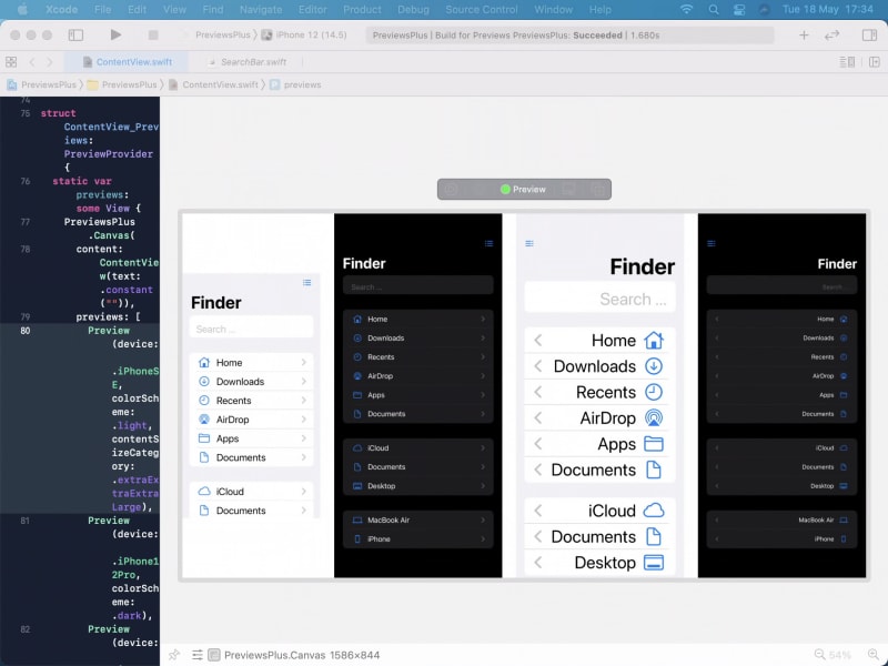 side-by-side previews on iPad running Sidecar