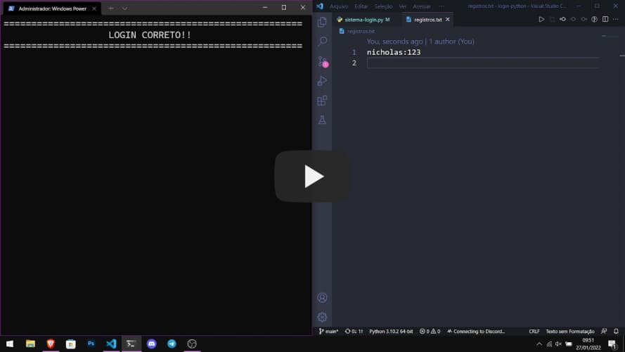 Demonstração sistema de login com Python.