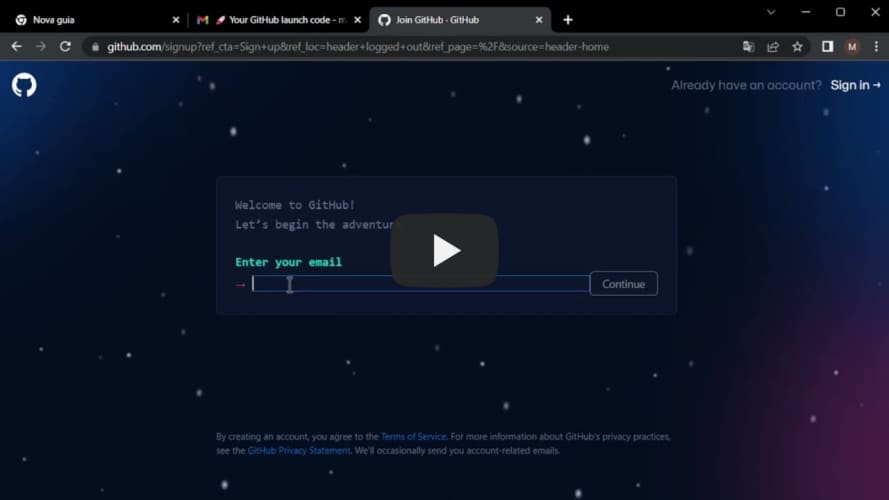 Criando conta no GitHub