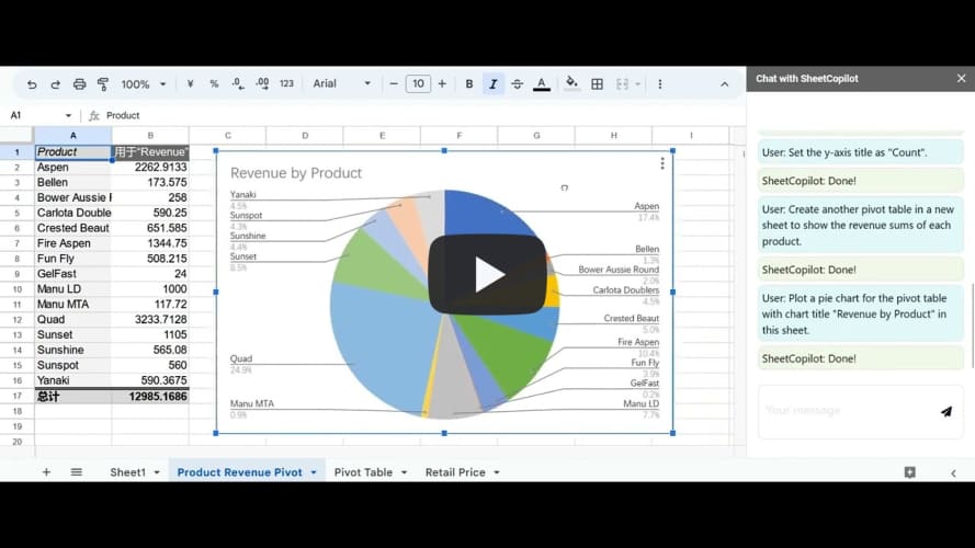 See the magic of SheetCopilot on Google Sheets - Control your sheets like chatting