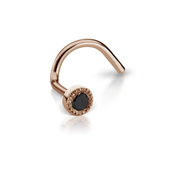 Black Diamond Scalloped Set Nostril Screw Rose Gold 1.5mm Left Bend