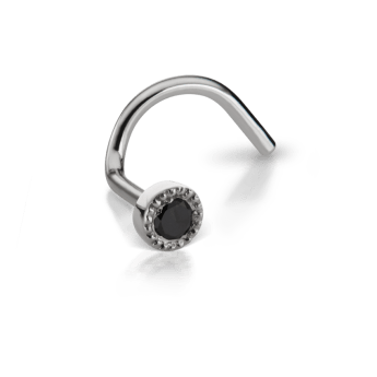 Black Diamond Scalloped Set Nostril Screw White Gold 1.5mm Left Bend