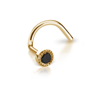 Black Diamond Scalloped Set Nostril Screw Yellow Gold 1.5mm Left Bend