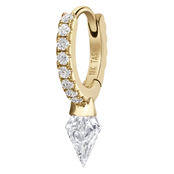 Silhouette Diamond Short Spike Eternity Hoop Earring Yellow Gold 6.5mm