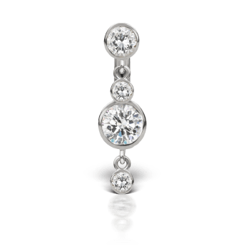 3 4 Cubic Zirconia with Double Dangle Barbell White Gold 3mm / 4mm 11mm