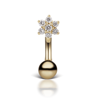 4.5mm Cubic Zirconia Flower and 4mm Gold Ball Navel Barbell Yellow Gold 4.5mm / 4mm 8mm