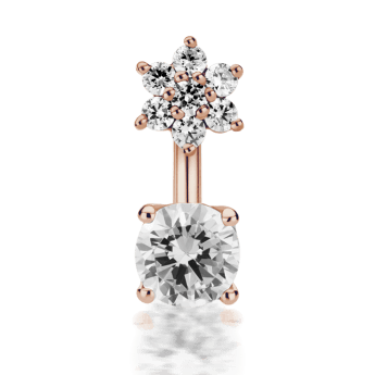 4.5mm CZ Flower and 4mm Prong Set CZ Navel Barbell Rose Gold 4.5mm / 4mm 11mm