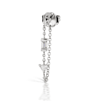 Baguette and Triangle Diamond Chain Wrap Stud Earring White Gold