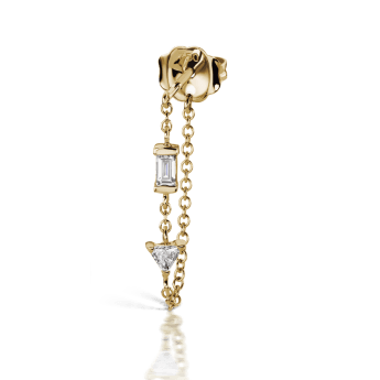 Baguette and Triangle Diamond Chain Wrap Stud Earring Yellow Gold