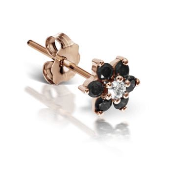 Black Diamond Flower Stud Earring Rose Gold 4.5mm