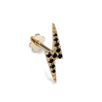 Black Diamond Lightning Bolt Threaded Stud Earring Yellow Gold 11mm