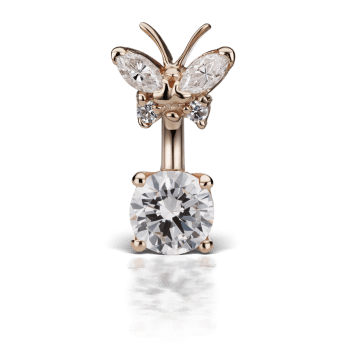 Cubic Zirconia Butterfly and 6mm Solitaire Barbell Rose Gold 8mm / 6mm 11mm