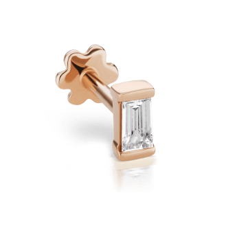 Diamond Baguette Threaded Stud Earring Rose Gold 4mm