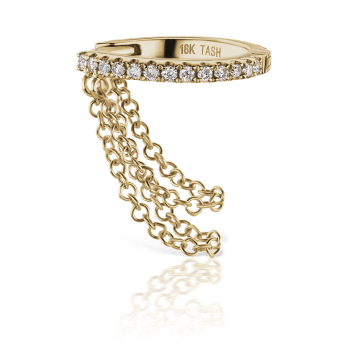 Diamond Eternity with Two Chains Hoop Earring Yellow Gold 9.5mm Left