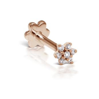 Diamond Flower Threaded Stud Earring Rose Gold 3mm