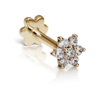 Diamond Flower Threaded Stud Earring Yellow Gold 4.5mm