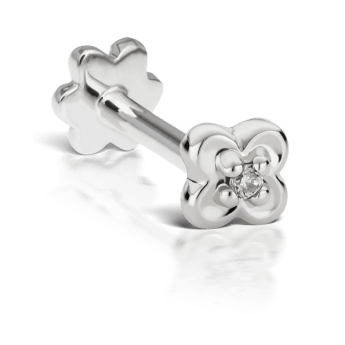 Diamond Lucky Clover Threaded Stud Earring White Gold