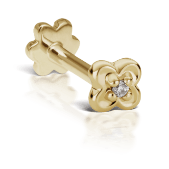 Diamond Lucky Clover Threaded Stud Earring Yellow Gold