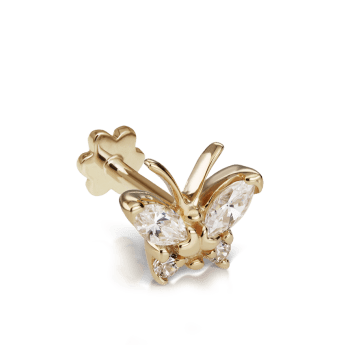 Diamond Marquise Butterfly Threaded Stud Earring Yellow Gold