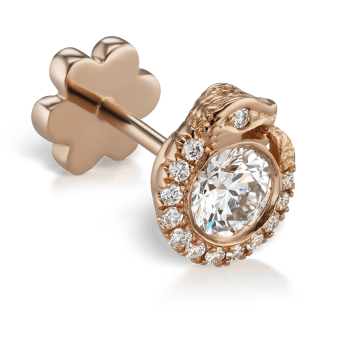 Diamond Pavé Ouroboros Threaded Stud Earring Rose Gold 4mm
