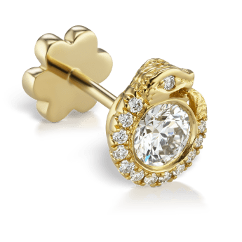 Diamond Pavé Ouroboros Threaded Stud Earring Yellow Gold 4mm