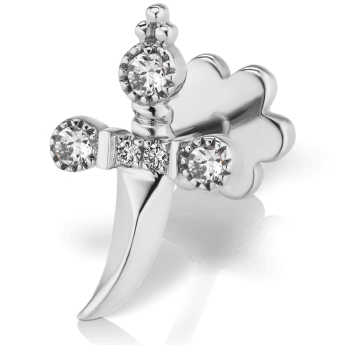 Diamond Trinity Hilt Dagger Threaded Stud White Gold 13mm Left