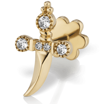 Diamond Trinity Hilt Dagger Threaded Stud Yellow Gold 13mm Left