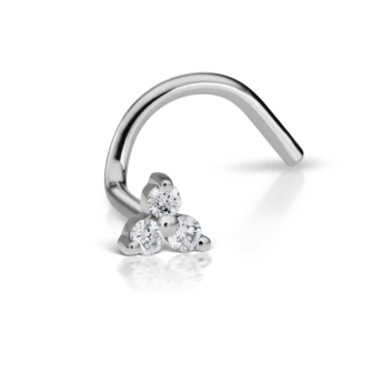 Diamond Trinity Nostril Screw White Gold 3mm Left Bend