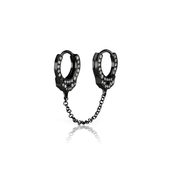 Double sided Diamond Handcuff with Medium Chain Hoop Earring Black Gold 6.5mm
