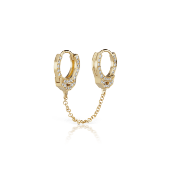 Double sided Diamond Handcuff with Medium Chain Hoop Earring Yellow Gold 6.5mm