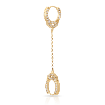 Double sided Diamond Handcuff with Medium Chain Hoop Earring Yellow Gold 8mm