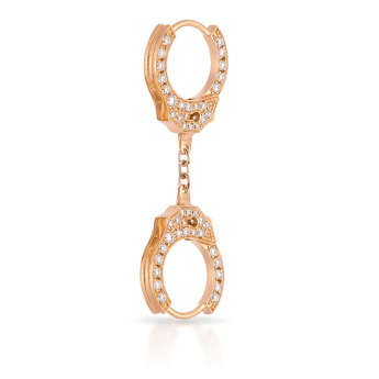 Double sided Diamond Handcuff Hoop Earring with Short Chain Rose Gold 8mm