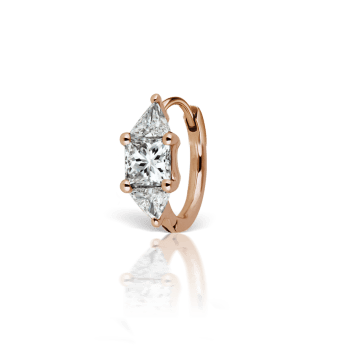 3mm Diamond Princess Triangle Hoop Earring (Non Rotating) Rose Gold 6.5mm