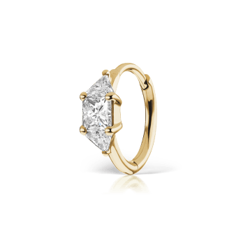 3mm Diamond Princess Triangle Hoop Earring (Non Rotating) Yellow Gold 8mm