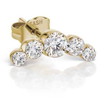 Invisible Set Five Diamond Curve Stud Earring Yellow Gold