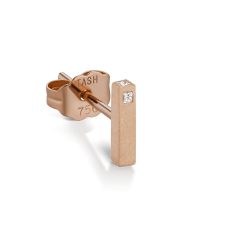 Matte Square Three Diamond End Bar Stud Earring Rose Gold 7mm