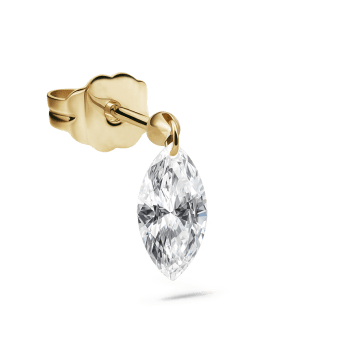 Floating Marquise Diamond Charm Stud Earring Yellow Gold 7mm