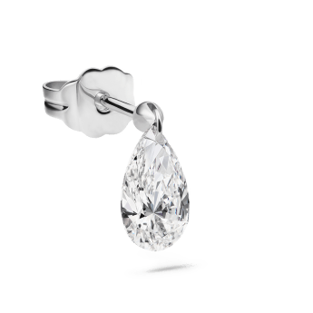 Floating Pear Diamond Charm Stud Earring White Gold 7mm