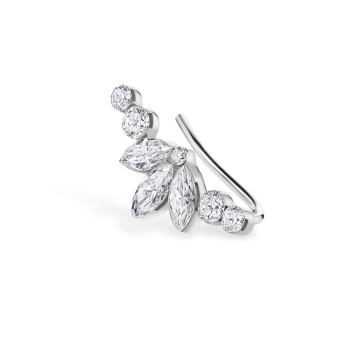 Invisible Diamond Lotus Open Garland Ear Climber White Gold Left