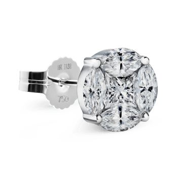 Diamond Cluster Stud Earring White Gold 10mm