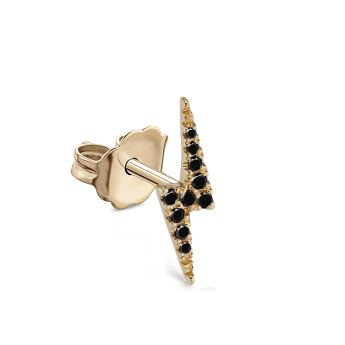 Black Diamond Lightning Bolt Stud Earring Yellow Gold 11mm