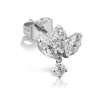 Diamond Engraved Lotus Dangle Stud Earring