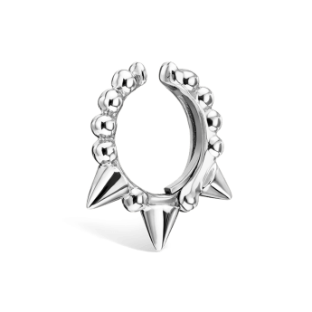 Granulated Triple Short Spike Tash Cuff Earring White Gold 8mm