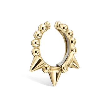 Granulated Triple Short Spike Tash Cuff Earring Yellow Gold 8mm