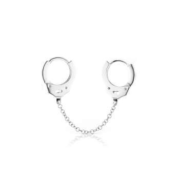 Handcuff Hoop Earring with Medium Chain White Gold 6.5mm