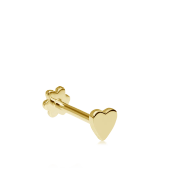 Heart Threaded Stud Earring Yellow Gold 3mm